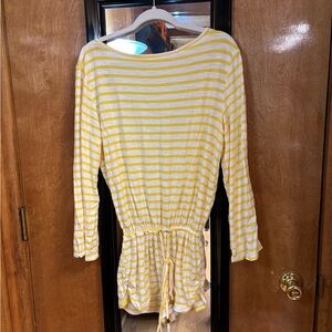 Yellow & White Striped Cutout Tie Waist Top / Romper Style NWOT